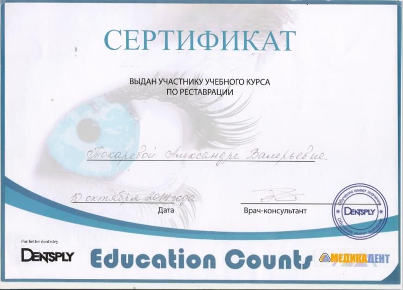 Сертификат "Учебный курс по реставрации"